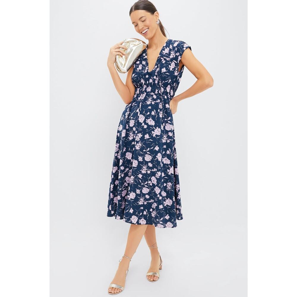 HYACINTH HOUSE Navy & Blush Abstract Floral Amanda Midi Dress Size S NWT - Picture 4 of 8